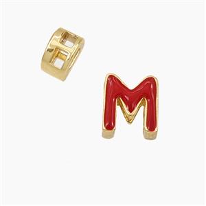 Copper Letter-M Beads Enamel 2Holes Gold Plated, approx 5-8mm, 3mm hole