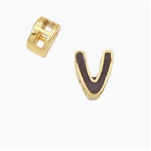 Copper Letter-V Beads Enamel 2Holes Gold Plated, approx 5-8mm, 3mm hole