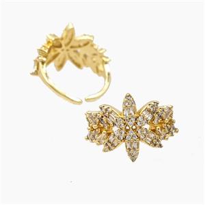 Copper Flower Rings Pave Zirconia Gold Plated, approx 6-15mm, 18mm dia