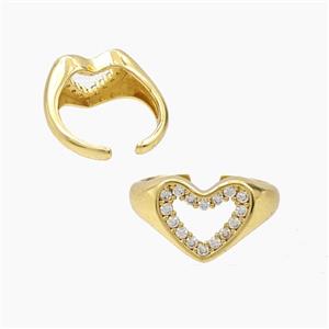 Copper Heart Rings Pave Zirconia Gold Plated, approx 12mm, 18mm dia