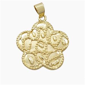 Copper Flower Pendant Bohemia Style Gold Plated, approx 25mm