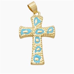 Copper Cross Pendant Teal Enamel Bohemia Style Gold Plated, approx 20-28mm