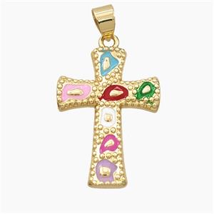 Copper Cross Pendant Multicolor Enamel Bohemia Style Gold Plated, approx 20-28mm