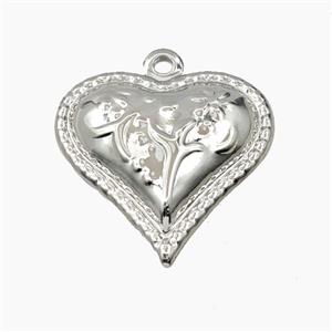 Copper Heart Pendant Flower Platinum Plated, approx 30mm