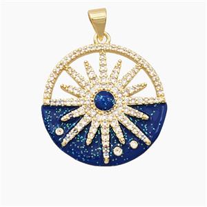 Copper Compass Pendant Pave Zirconia Gold Plated, approx 24mm