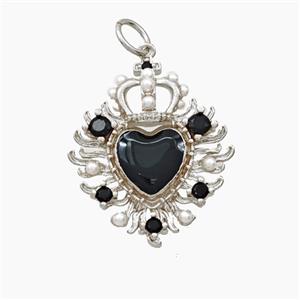 Copper Crown Heart Pendant Pave Zirconia Resin Platinum Plated, approx 18-22mm