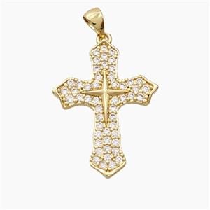 Copper Cross Pendant Micropave Zirconia Gold Plated, approx 20-28mm