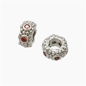 Copper Rondelle Beads Pave Zirconia Large Hole Platinum Plated, approx 11mm, 5mm hole