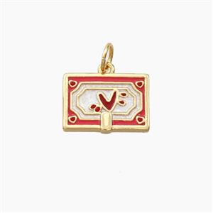 Copper Envelope Pendant Enamel Heart Gold Plated, approx 10-14mm