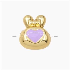 Copper Rabbit Beads Lavender Enamel Heart Gold Plated, approx 13-15mm