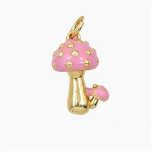 Copper Mushroom Pendant Pink Enamel Gold Plated, approx 9-15mm