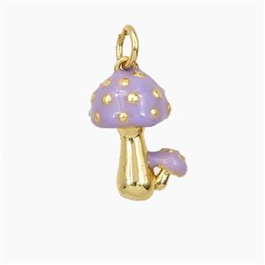 Copper Mushroom Pendant Lavender Enamel Gold Plated, approx 9-15mm