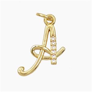 Copper Letter-A Pendant Pave Zirconia Gold Plated, approx 12-20mm