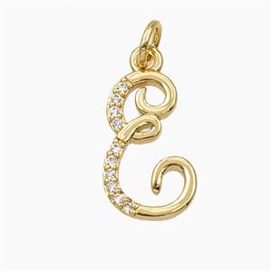 Copper Letter-E Pendant Pave Zirconia Gold Plated, approx 12-20mm