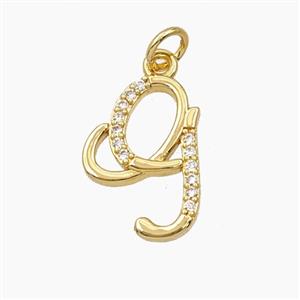Copper Letter-G Pendant Pave Zirconia Gold Plated, approx 12-20mm