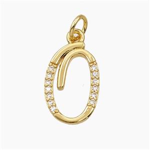 Copper Letter-O Pendant Pave Zirconia Gold Plated, approx 12-20mm