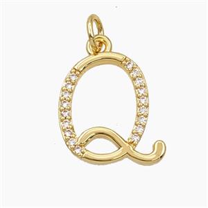 Copper Letter-Q Pendant Pave Zirconia Gold Plated, approx 12-20mm
