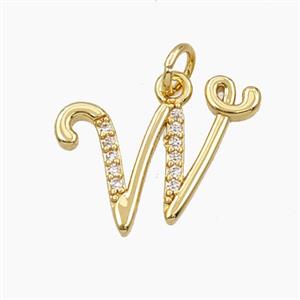 Copper Letter-W Pendant Pave Zirconia Gold Plated, approx 12-20mm