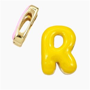 Enamel Copper Letter Bead, Gold Plated, approx 13-21mm, 3-11mm hole