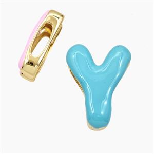Enamel Copper Letter Bead, Gold Plated, approx 13-21mm, 3-11mm hole