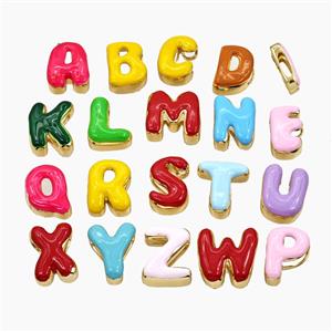 Enamel Copper Letter Bead, Gold Plated, approx 13-21mm, 3-11mm hole