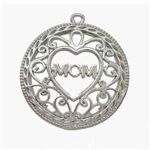 Copper Heart Mom Pendant Platinum Plated, approx 23mm
