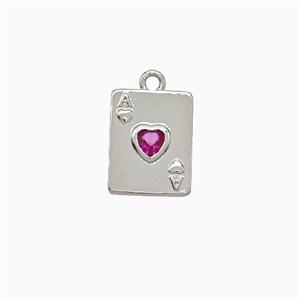 ACE of Heart Playing Card Copper Pendant Pave Zirconia Platinum Plated, approx 9-12mm