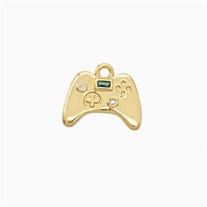 Game Handle Charms Copper Pendant Pave Zirconia Gold Plated, approx 9-12mm