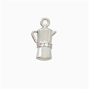 Copper Coffee Pot Pendant Pave Zirconia Platinum Plated, approx 5-10mm