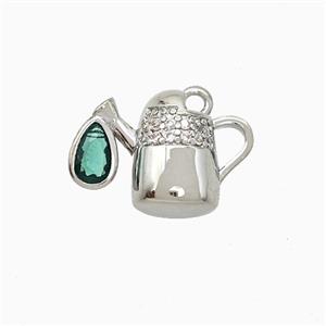 Copper TeaPot Pendant Pave Zirconia Platinum Plated, approx 11-15mm