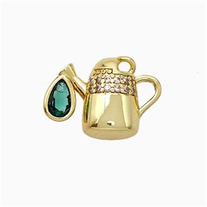 Copper TeaPot Pendant Pave Zirconia Gold Plated, approx 11-15mm