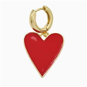 Copper Heart Hoop Earrings Red Enamel Gold Plated, approx 23-27mm, 15mm dia