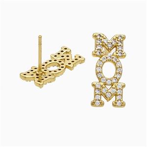 Copper MOM Stud Earrings Pave Zirconia Gold Plated, approx 8-18mm