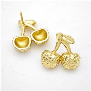 Copper Cherry Stud Earrings Hammered Gold Plated, approx 17-18mm