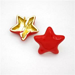Copper Star Stud Earrings Red Enamel Gold Plated, approx 20mm