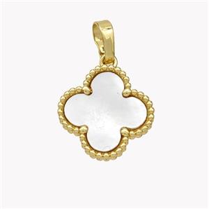 Copper Clover Pendant Pave Shell 18K Gold Plated, approx 15.5mm