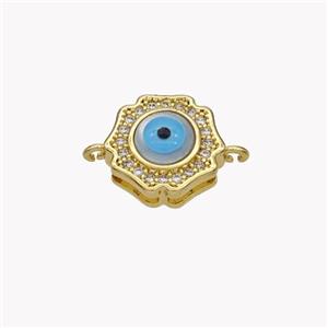 Copper Flower Connector Pave Shell Zirconia Evil Eye 18K Gold Plated, approx 11mm