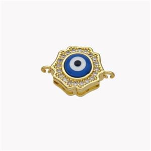 Copper Flower Connector Pave Shell Zirconia Evil Eye 18K Gold Plated, approx 11mm