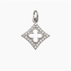 Copper Clover Pendant Micropave Zirconia Platinum Plated, approx 13mm