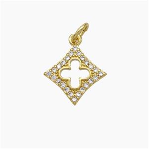 Copper Clover Pendant Micropave Zirconia Gold Plated, approx 13mm