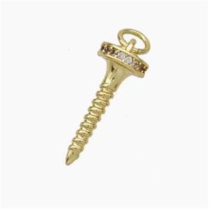 Copper Nail Pendant Pave Zirconia Gold Plated, approx 7-17mm