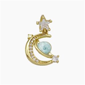 Copper Moon Pendant Pave Zirconia Acrylic Planet Gold Plated, approx 6mm, 14mm