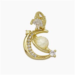 Copper Moon Pendant Pave Zirconia Acrylic Planet Gold Plated, approx 6mm, 14mm