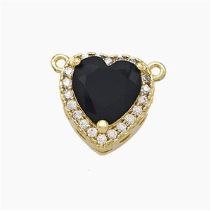 Copper Heart Pendant Micropave Zirconia Black Crystal Glass 2loops Gold Plated, approx 14mm