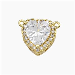 Copper Heart Pendant Micropave Zirconia Clear Crystal Glass 2loops Gold Plated, approx 14mm