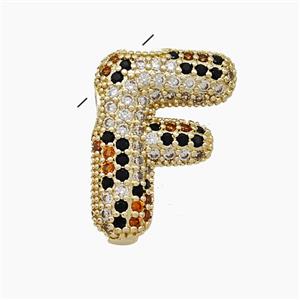 Copper Letter-F Pendant Micropave Zirconia Gold Plated, approx 16-23mm, 3-5mm hole