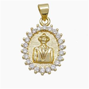 Copper Leader Pendant Pave Zirconia Gold Plated, approx 15-17mm