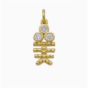 Copper Fishbone Pendant Pave Zirconia Gold Plated, approx 8-15mm