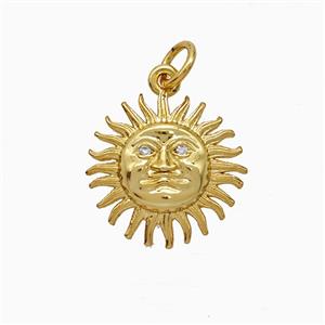 Copper Sun Pendant Pave Zirconia Gold Plated, approx 15mm