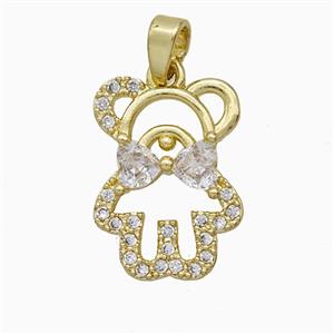 Copper Bear Pendant Pave Zirconia Gold Plated, approx 13-18mm